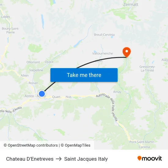 Chateau D'Enetreves to Saint Jacques Italy map