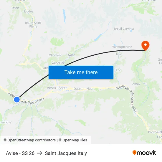 Avise - SS 26 to Saint Jacques Italy map