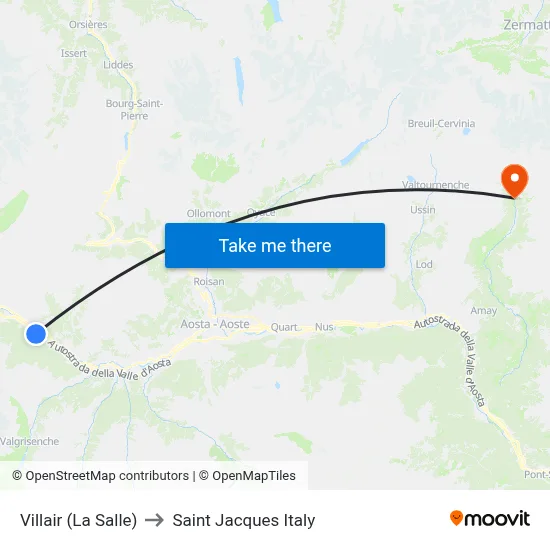 Villair (La Salle) to Saint Jacques Italy map