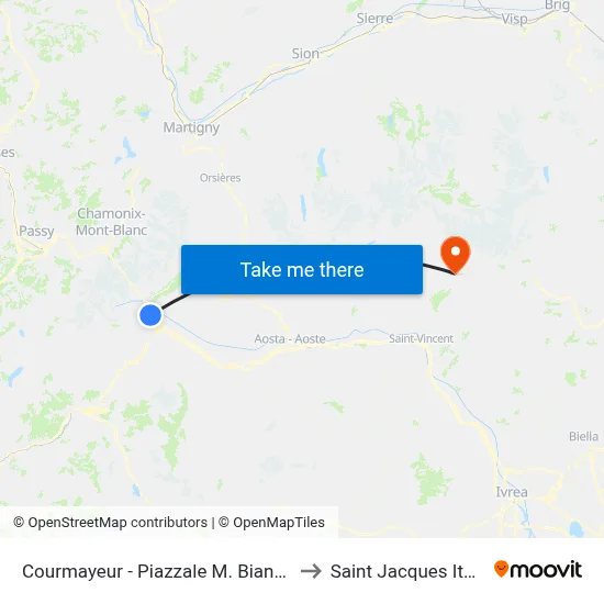 Courmayeur - Mont Blanc Square to Saint Jacques Italy map