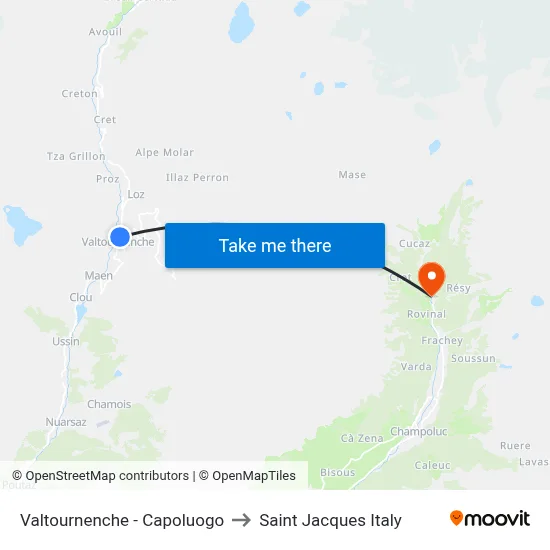 Valtournenche - Center to Saint Jacques Italy map