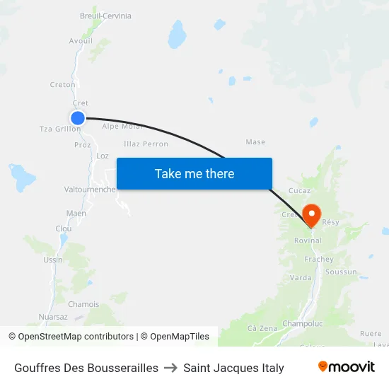 Bousserailles Gorge to Saint Jacques Italy map