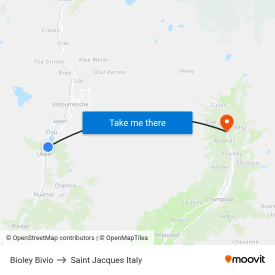 Bioley Junction to Saint Jacques Italy map