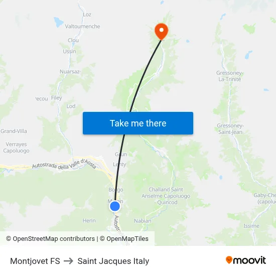 Montjovet Railway Station to Saint Jacques Italy map