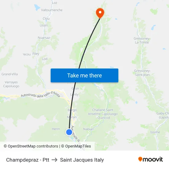 Champdepraz - Post Office to Saint Jacques Italy map