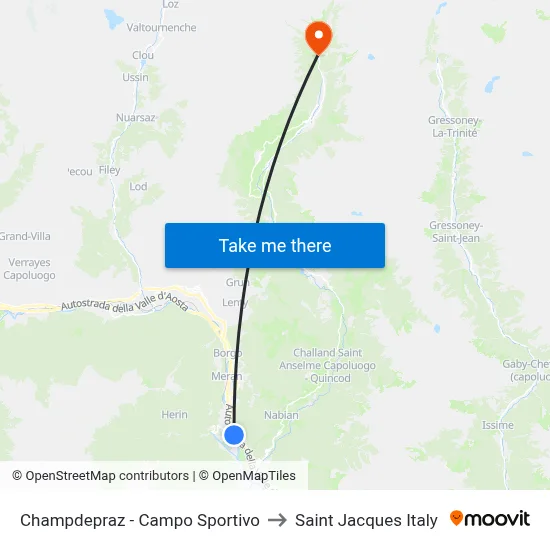Champdepraz - Sports Field to Saint Jacques Italy map