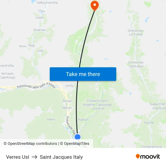Verres Usl to Saint Jacques Italy map