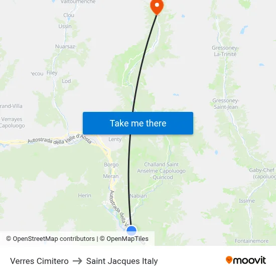 Verres Cemetery to Saint Jacques Italy map