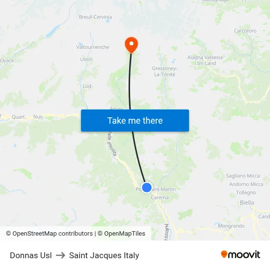 Donnas Health Center to Saint Jacques Italy map