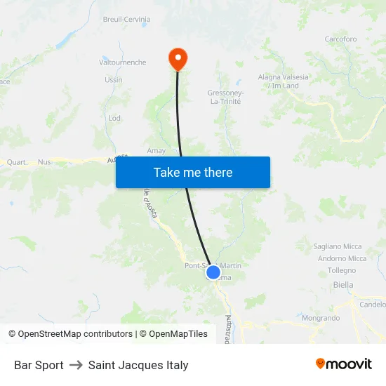 Sports Bar to Saint Jacques Italy map