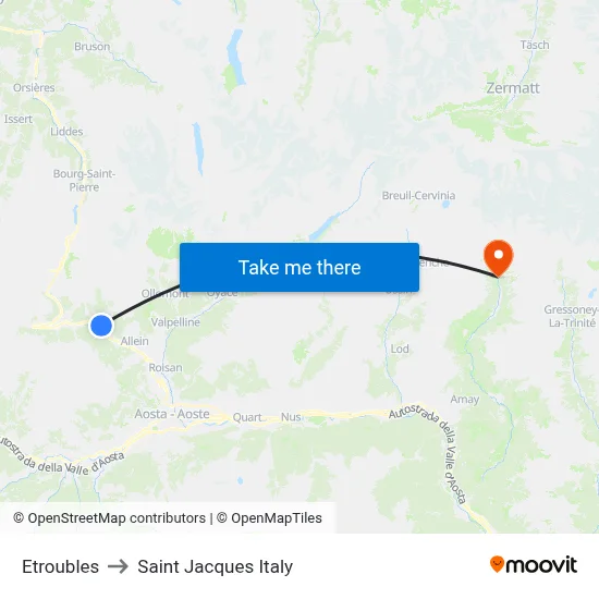 Etroubles to Saint Jacques Italy map