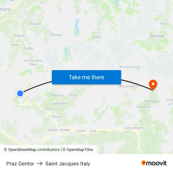 Praz Gentor to Saint Jacques Italy map