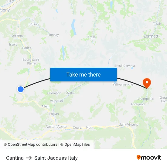 Cantina to Saint Jacques Italy map