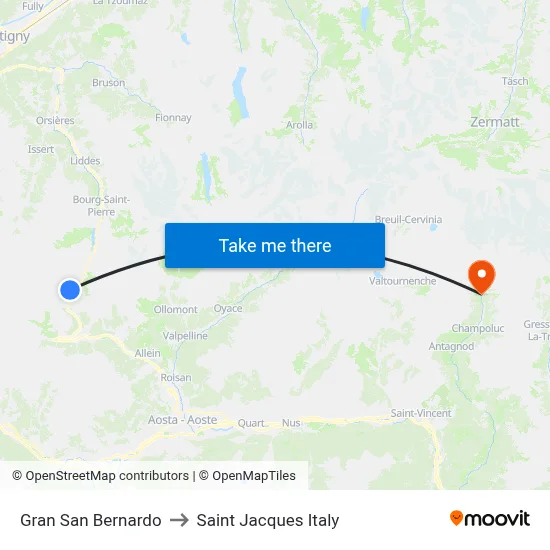 Gran San Bernardo to Saint Jacques Italy map