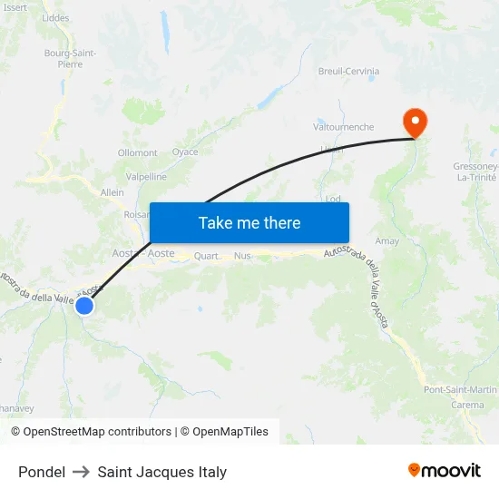 Pondel to Saint Jacques Italy map