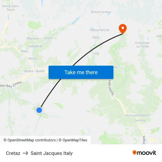 Cretaz to Saint Jacques Italy map
