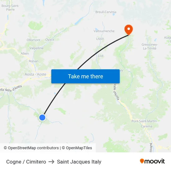 Cogne Cemetery to Saint Jacques Italy map