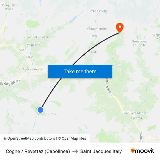 Cogne / Revettaz (Terminal) to Saint Jacques Italy map
