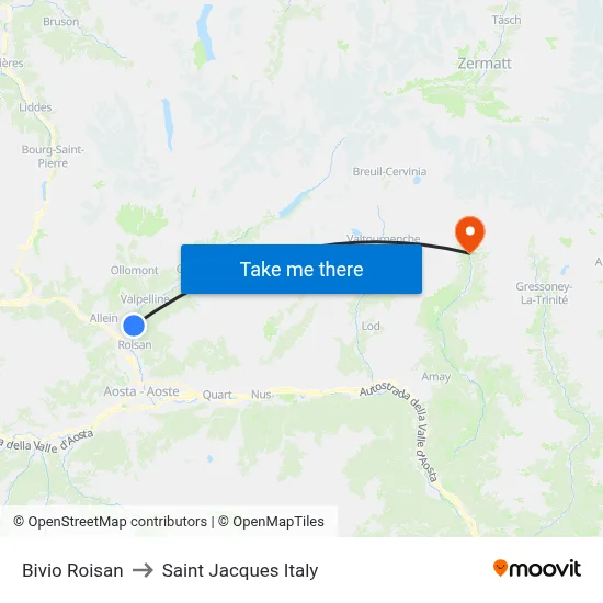 Roisan Junction to Saint Jacques Italy map