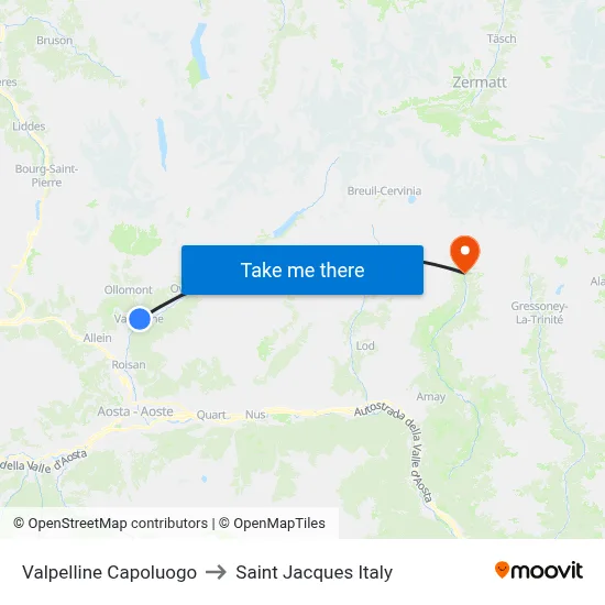 Valpelline Town Center to Saint Jacques Italy map