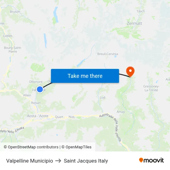 Valpelline Town Hall to Saint Jacques Italy map
