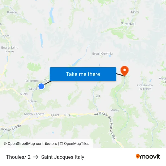 Thoules/ 2 to Saint Jacques Italy map