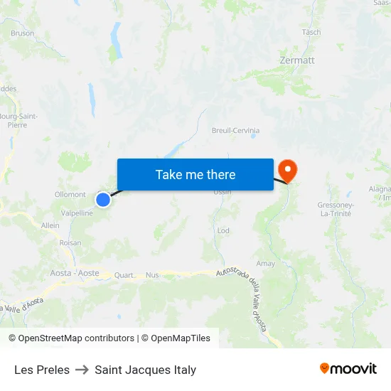 Les Preles to Saint Jacques Italy map
