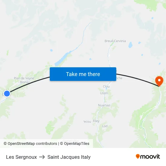 Les Sergnoux to Saint Jacques Italy map