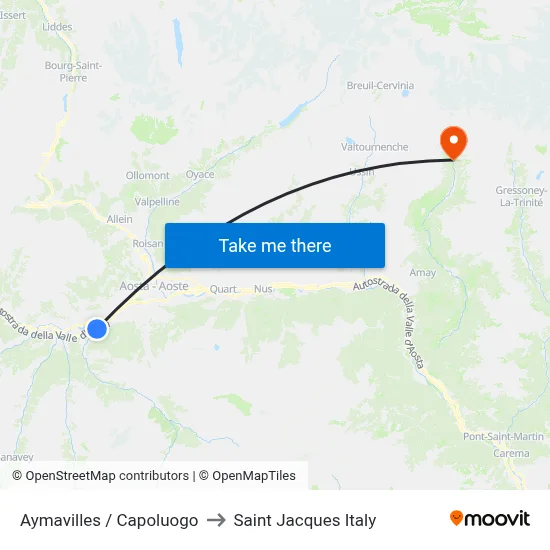 Aymavilles Center to Saint Jacques Italy map