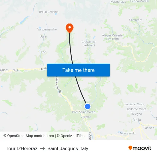 Tour D'Hereraz to Saint Jacques Italy map