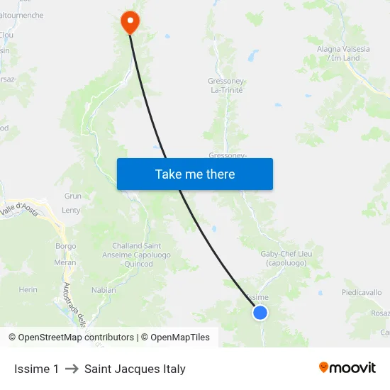 Issime 1 to Saint Jacques Italy map