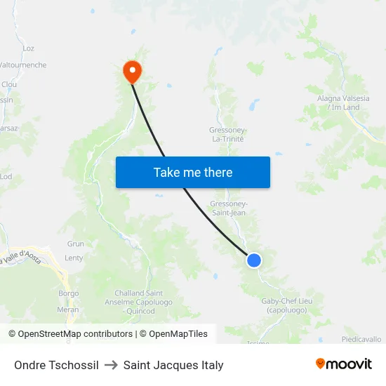 Lower Tschossil to Saint Jacques Italy map