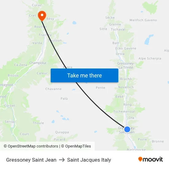 Gressoney Saint Jean to Saint Jacques Italy map