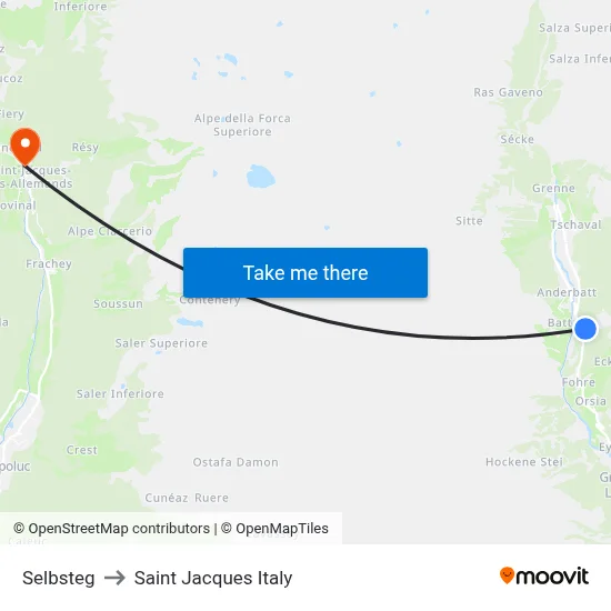 Selbsteg to Saint Jacques Italy map