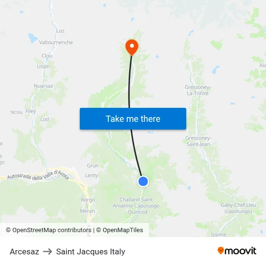 Arcesaz to Saint Jacques Italy map