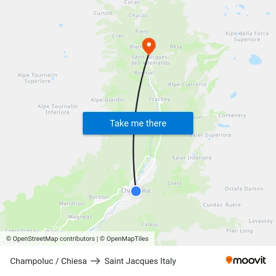 Champoluc / Chiesa to Saint Jacques Italy map