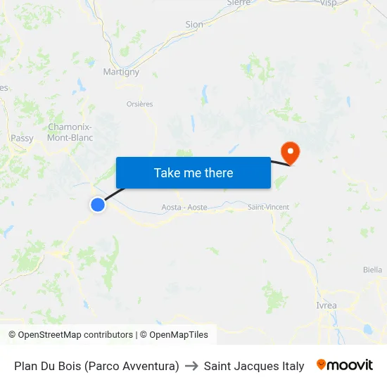 Plan Du Bois (Adventure Park) to Saint Jacques Italy map