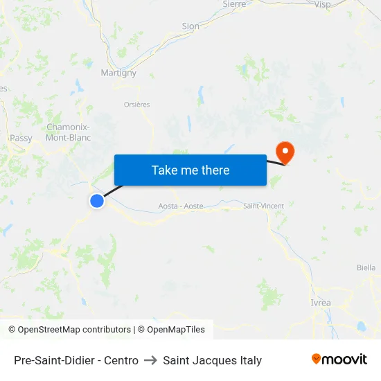 Pre-Saint-Didier - Center to Saint Jacques Italy map