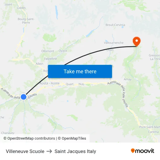 Villeneuve Schools to Saint Jacques Italy map