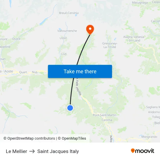 Le Mellier to Saint Jacques Italy map