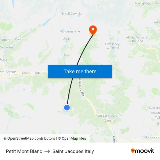 Petit Mont Blanc to Saint Jacques Italy map