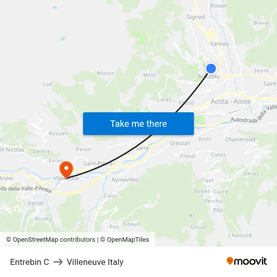 Entrebin C to Villeneuve Italy map