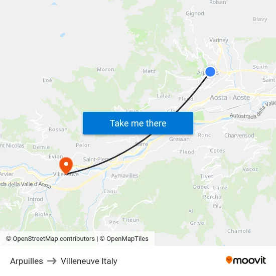 Arpuilles to Villeneuve Italy map