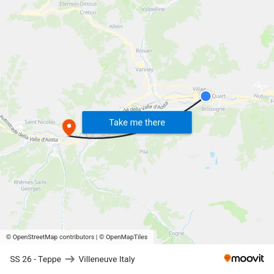 SS 26 - Teppe to Villeneuve Italy map