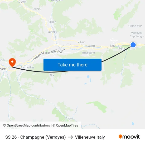 SS 26 - Champagne (Verrayes) to Villeneuve Italy map