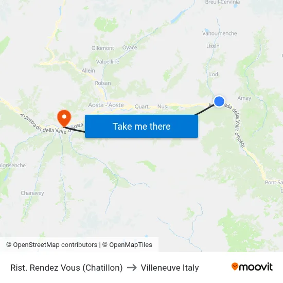 Restaurant Rendez Vous (Chatillon) to Villeneuve Italy map