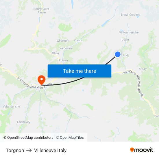 Torgnon to Villeneuve Italy map