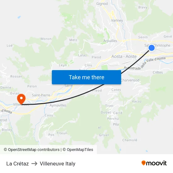 La Crétaz to Villeneuve Italy map