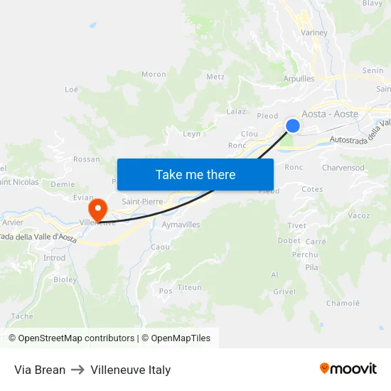 Brean Street to Villeneuve Italy map