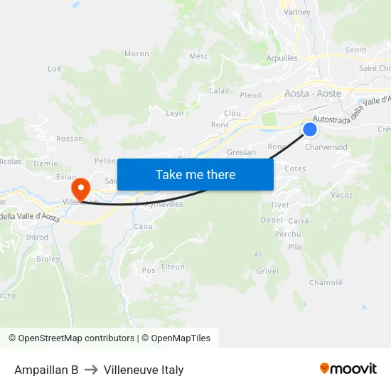 Ampaillan B to Villeneuve Italy map